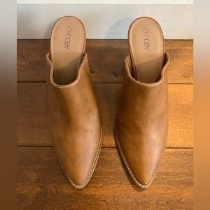 Tan Leather Heel Mules